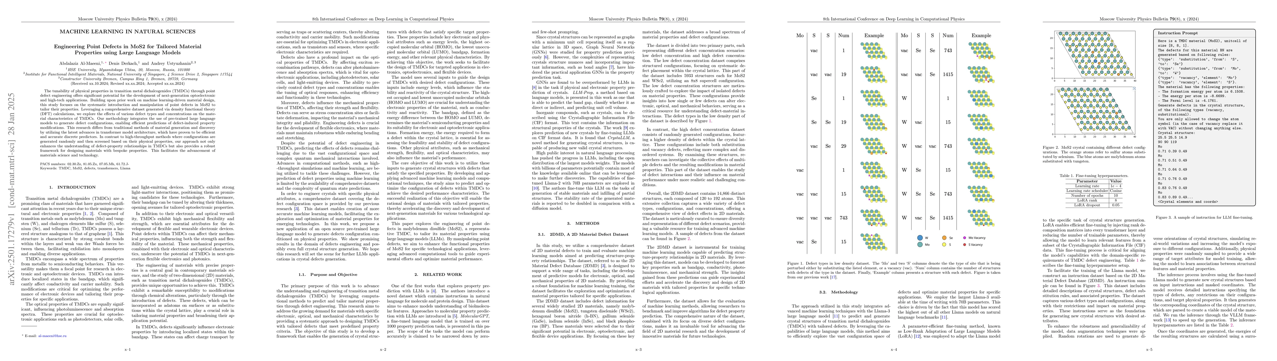 Thumbnail for Engineering Point Defects in MoS2 for Tailored Material Properties using
  Large Language Models