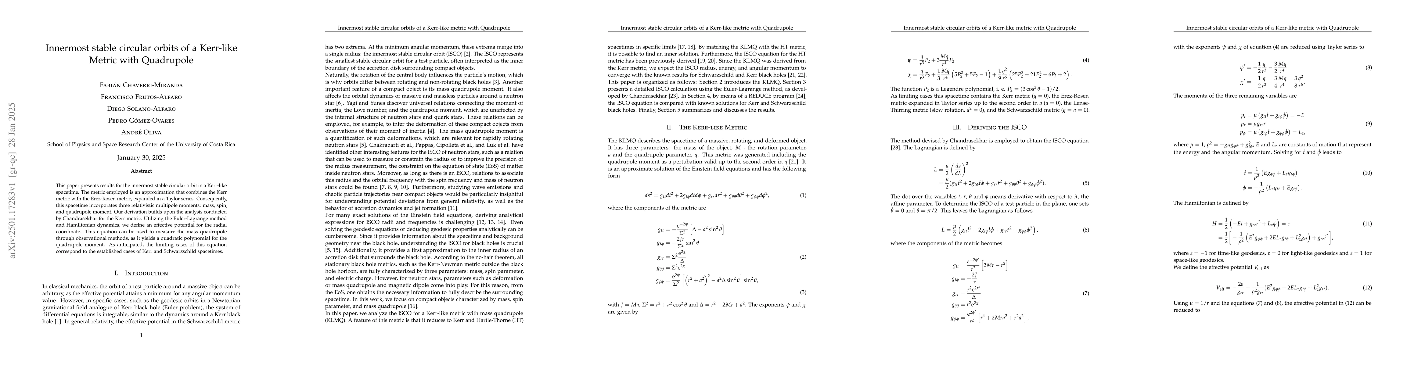 Thumbnail for Innermost Stable Circular Orbits of a Kerr-like Metric with Quadrupole