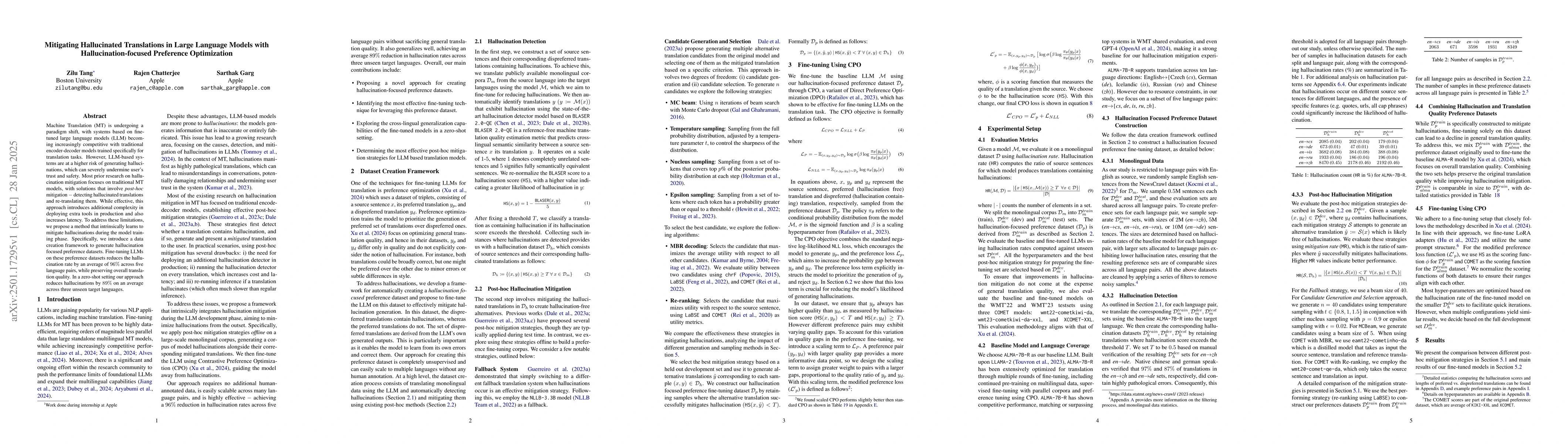 Thumbnail for Mitigating Hallucinated Translations in Large Language Models with
  Hallucination-focused Preference Optimization