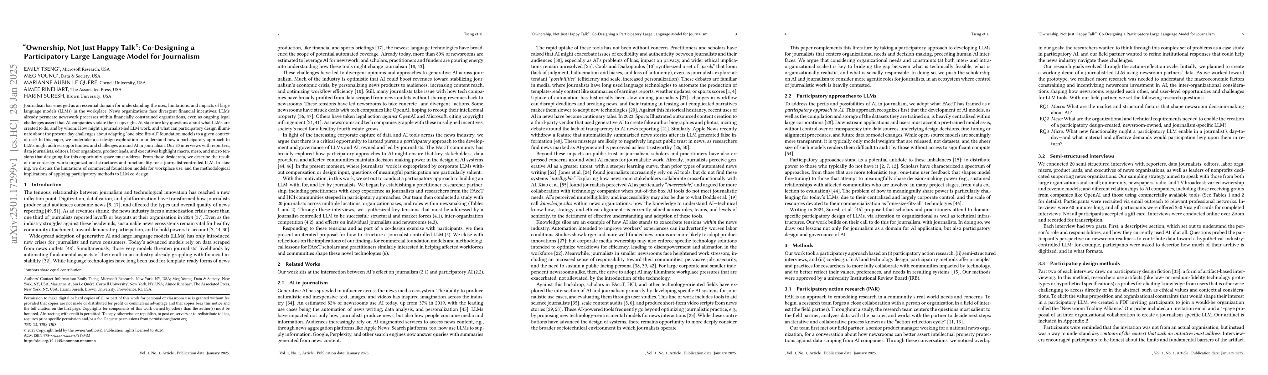 Thumbnail for "Ownership, Not Just Happy Talk": Co-Designing a Participatory Large
  Language Model for Journalism