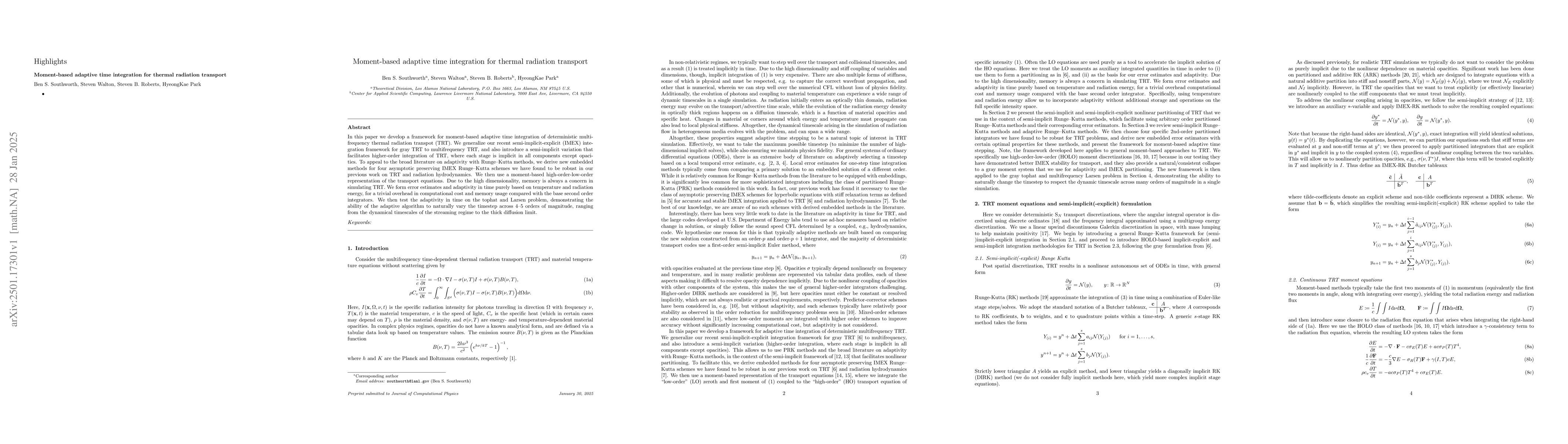 Thumbnail for Moment-based adaptive time integration for thermal radiation transport