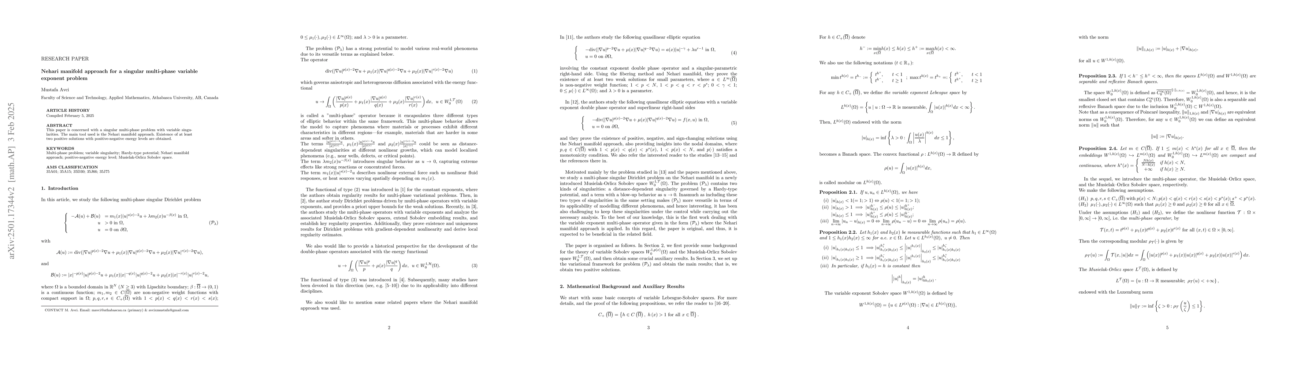 Thumbnail for Nehari manifold approach for a singular multi-phase variable exponent
  problem