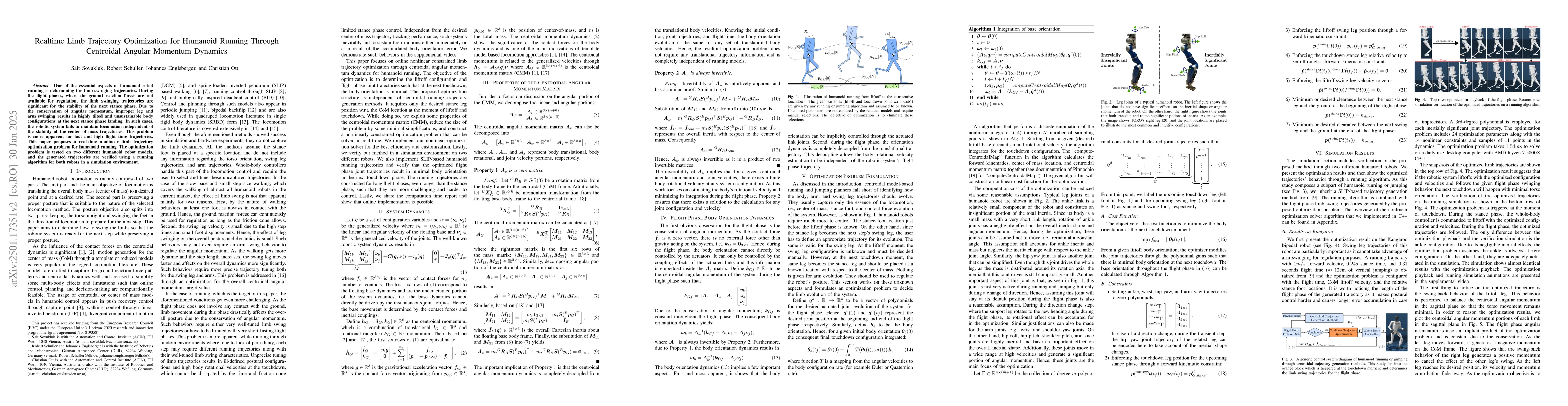 Thumbnail for Realtime Limb Trajectory Optimization for Humanoid Running Through
  Centroidal Angular Momentum Dynamics
