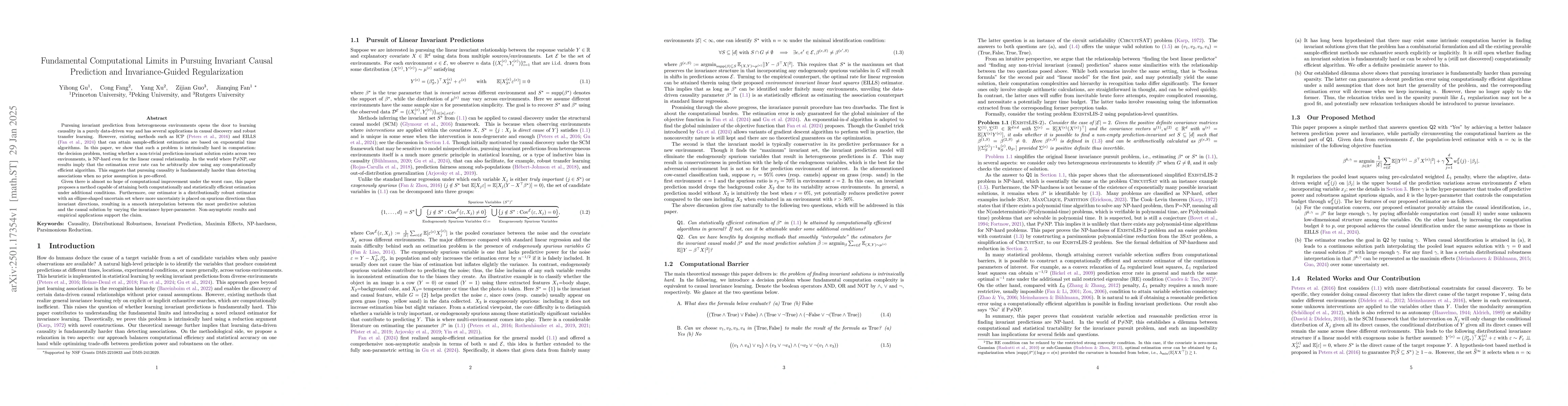 Thumbnail for Fundamental Computational Limits in Pursuing Invariant Causal Prediction
  and Invariance-Guided Regularization