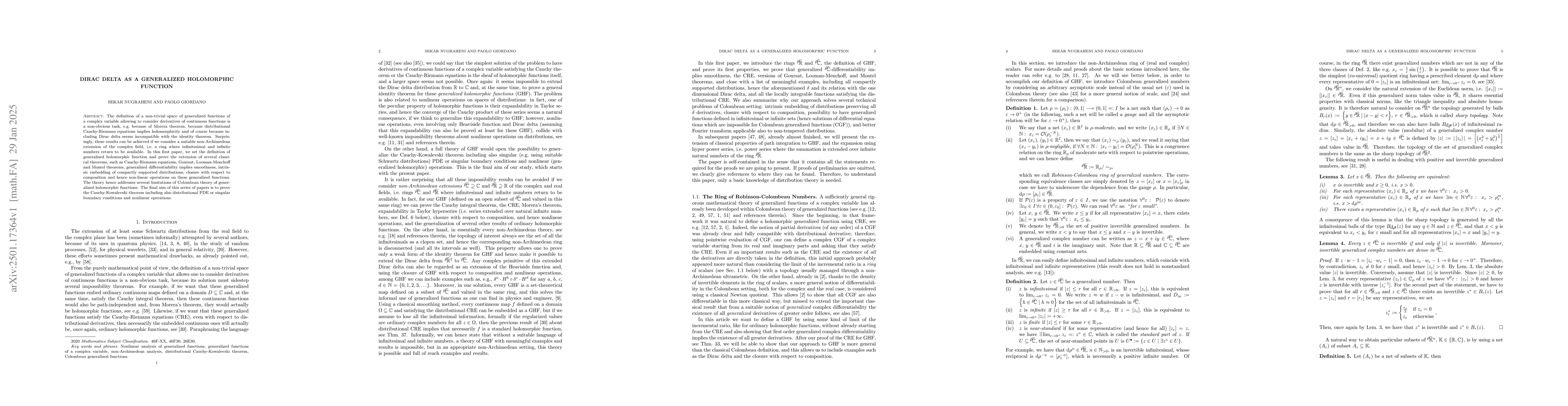 Thumbnail for Dirac delta as a generalized holomorphic function