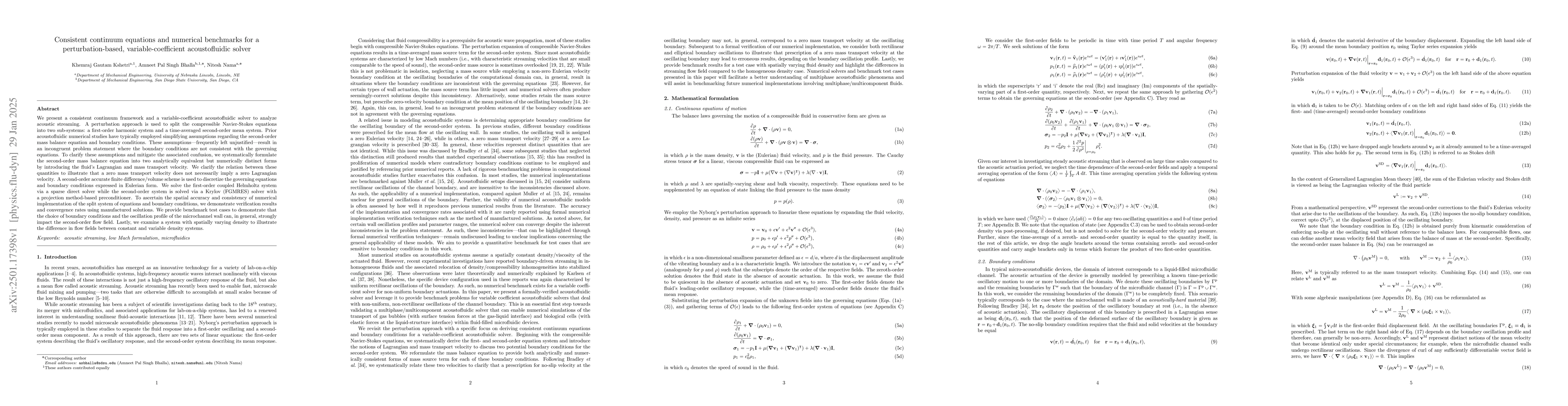Thumbnail for Consistent continuum equations and numerical benchmarks for a
  perturbation-based, variable-coefficient acoustofluidic solver