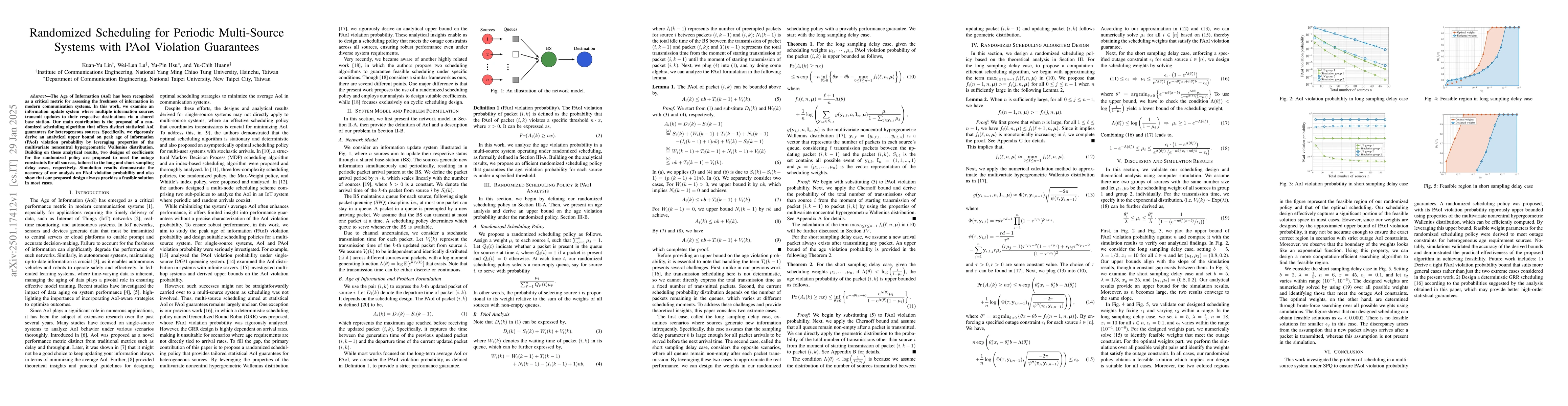 Thumbnail for Randomized Scheduling for Periodic Multi-Source Systems with PAoI
  Violation Guarantees