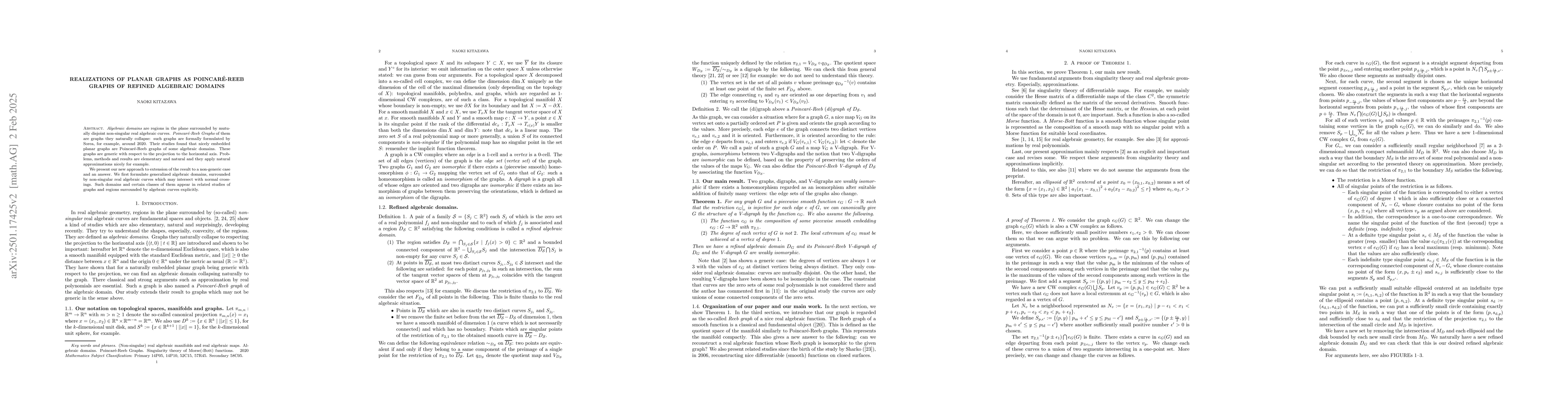 Thumbnail for Realizations of planar graphs as Poincar'e-Reeb graphs of refined
  algebraic domains