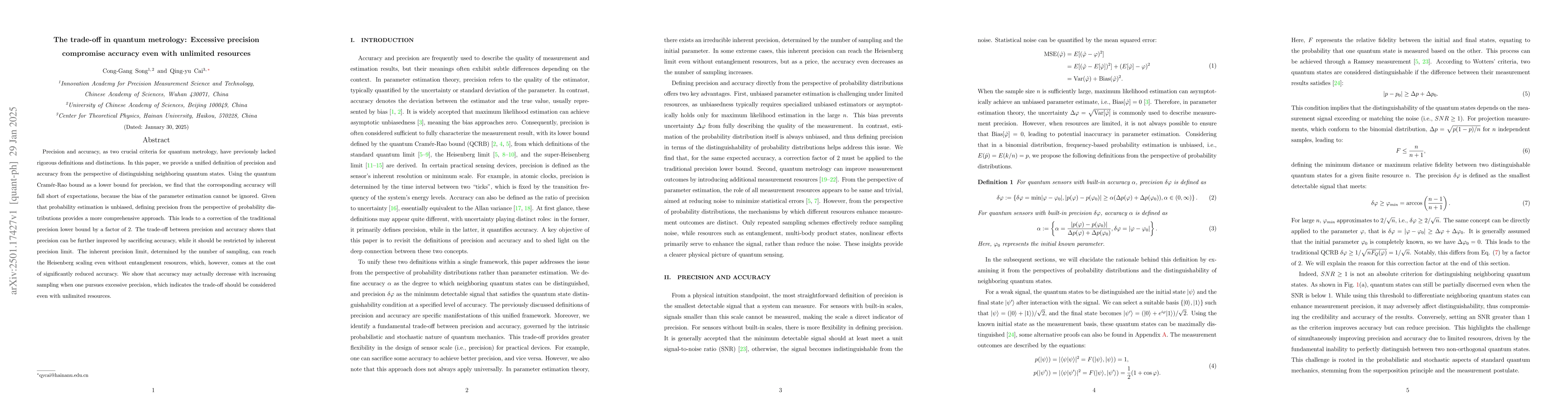 Thumbnail for The Trade-off in Quantum Metrology: Excessive Precision Compromise
  Accuracy even with Unlimited Resources