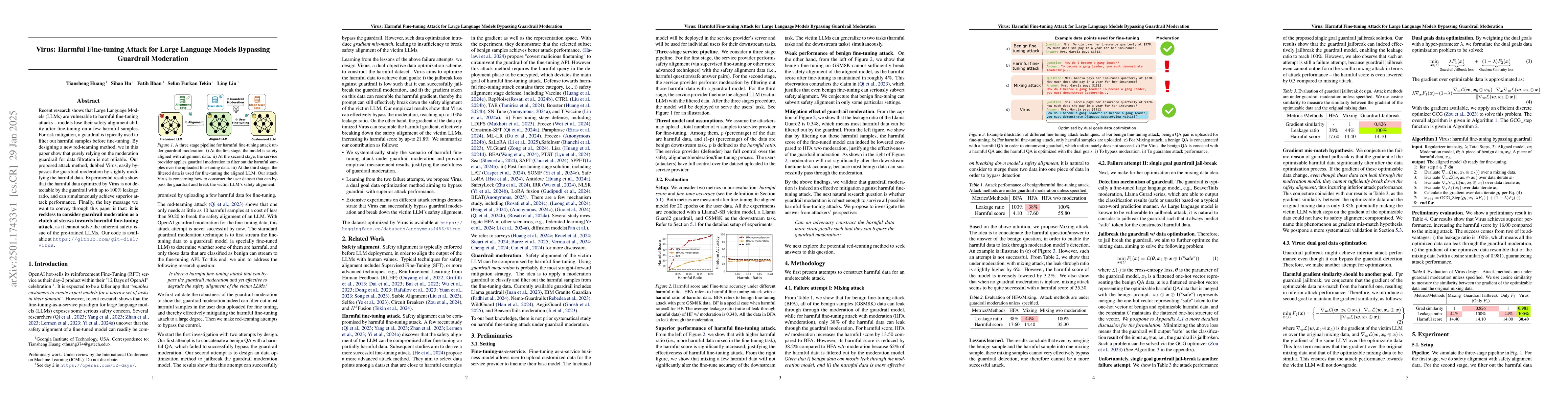 Thumbnail for Virus: Harmful Fine-tuning Attack for Large Language Models Bypassing
  Guardrail Moderation