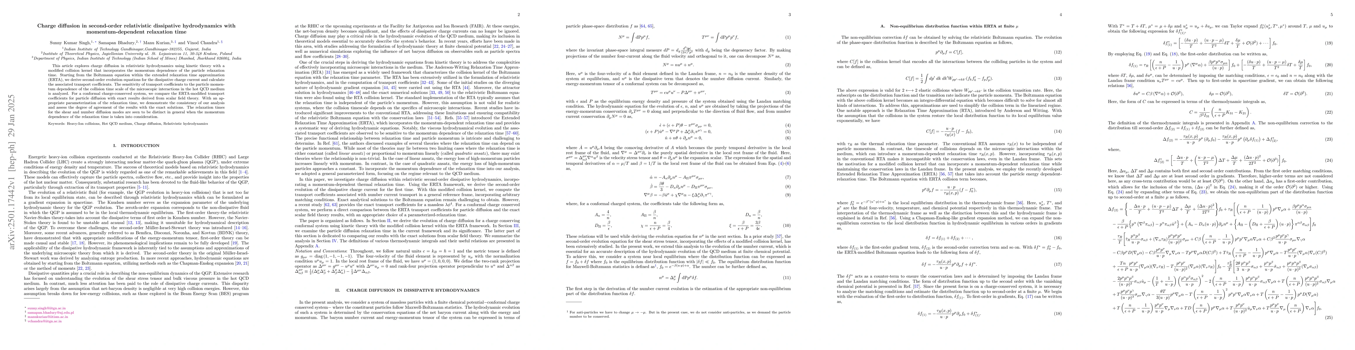 Thumbnail for Charge diffusion in second-order relativistic dissipative hydrodynamics
  with momentum-dependent relaxation time