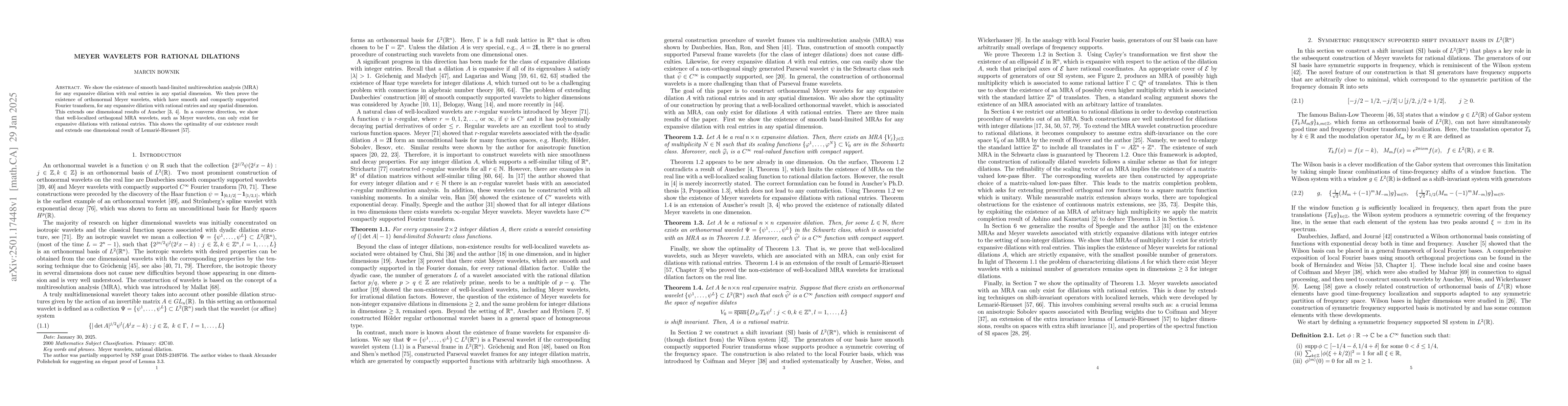 Thumbnail for Meyer wavelets for rational dilations