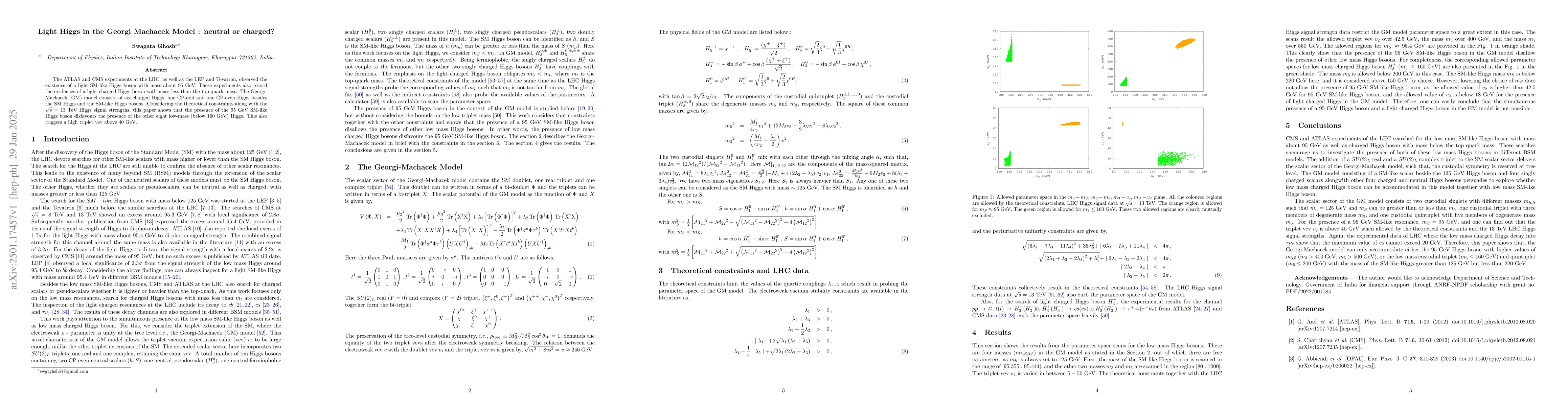 Thumbnail for Light Higgs in the Georgi Machacek Model: neutral or charged?