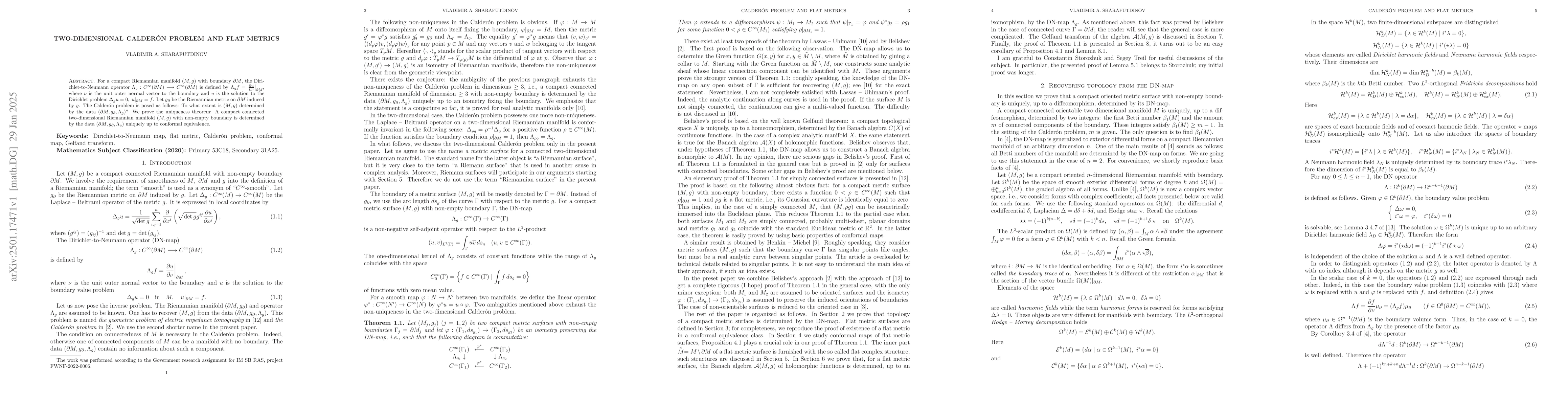 Thumbnail for Two-dimensional Calderon problem and flat metrics