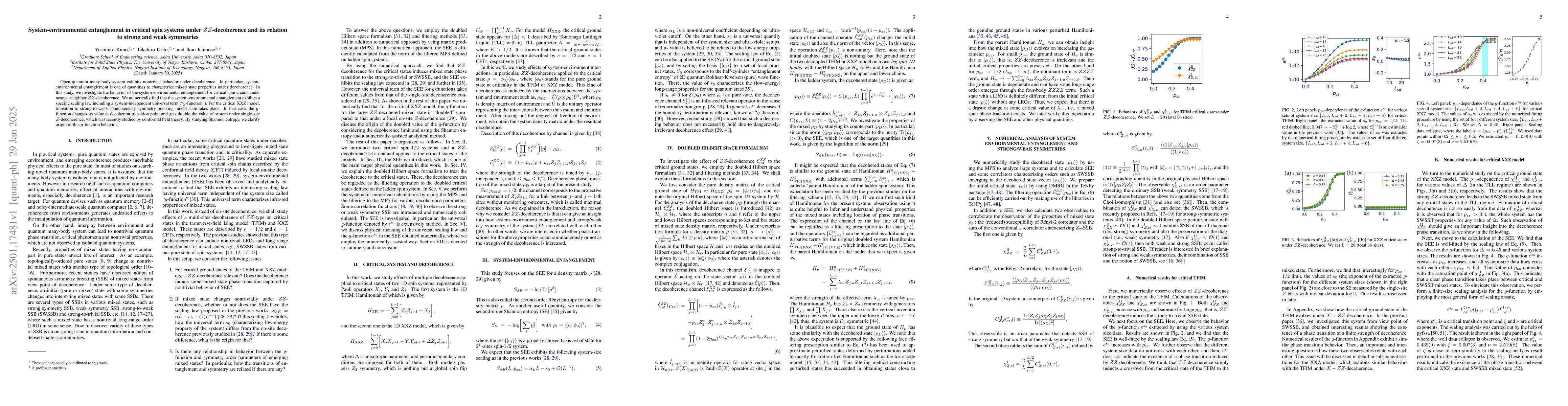 Thumbnail for System-environmental entanglement in critical spin systems under
  $ZZ$-decoherence and its relation to strong and weak symmetries