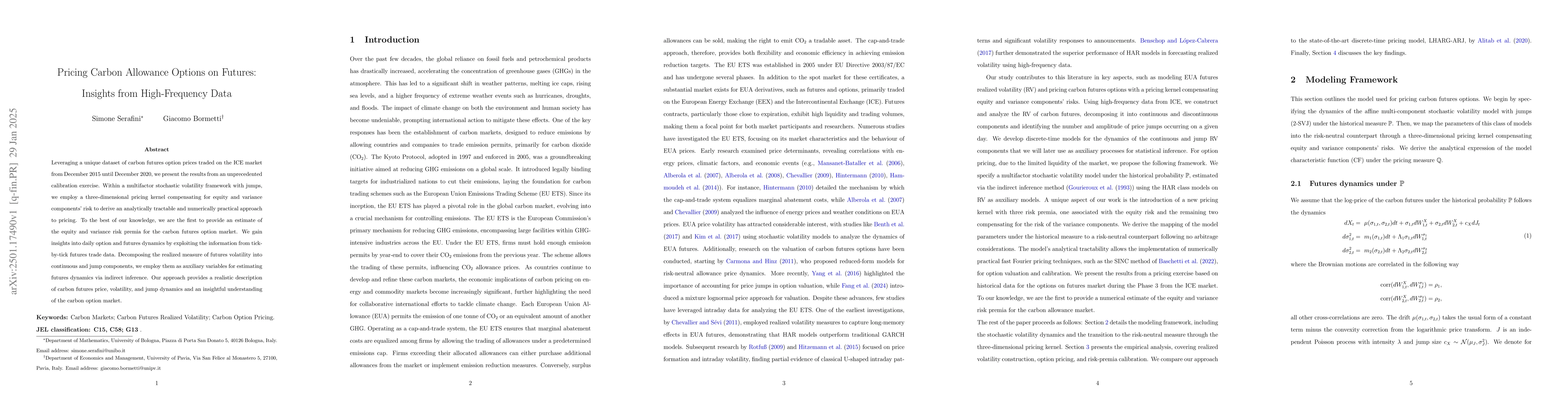 Thumbnail for Pricing Carbon Allowance Options on Futures: Insights from
  High-Frequency Data