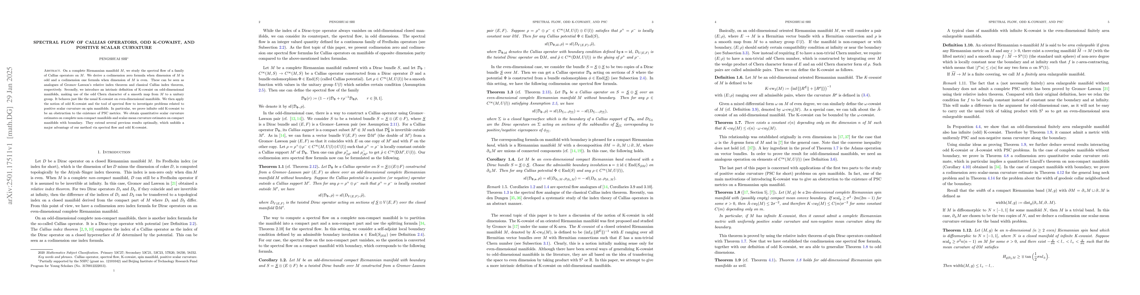 Thumbnail for Spectral flow of Callias operators, odd K-cowaist, and positive scalar
  curvature