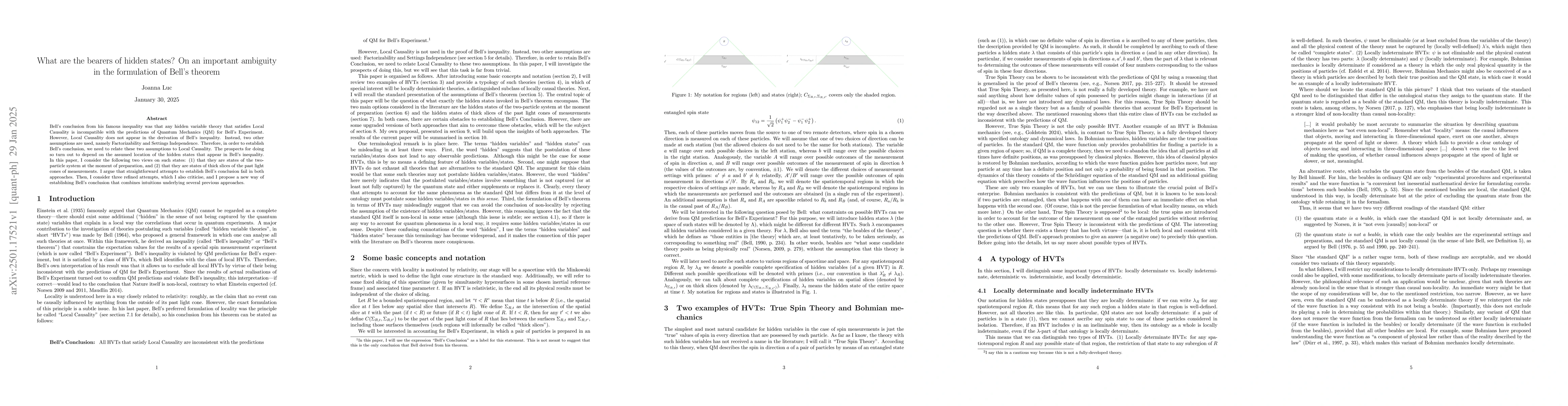 Thumbnail for What are the bearers of hidden states? On an important ambiguity in the
  formulation of Bell's theorem
