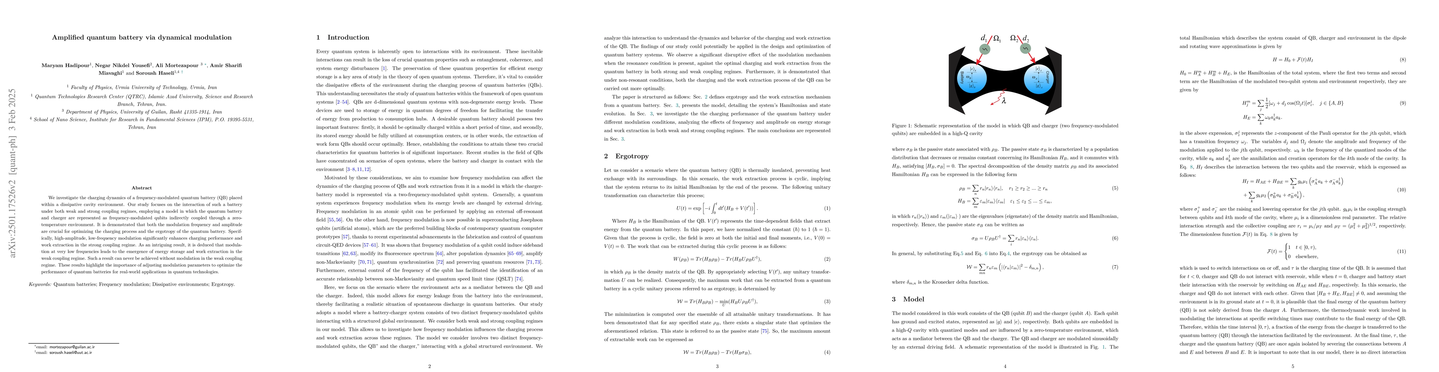 Thumbnail for Study the charging performance of frequency modulated quantum batteries
  inside a dissipative cavity