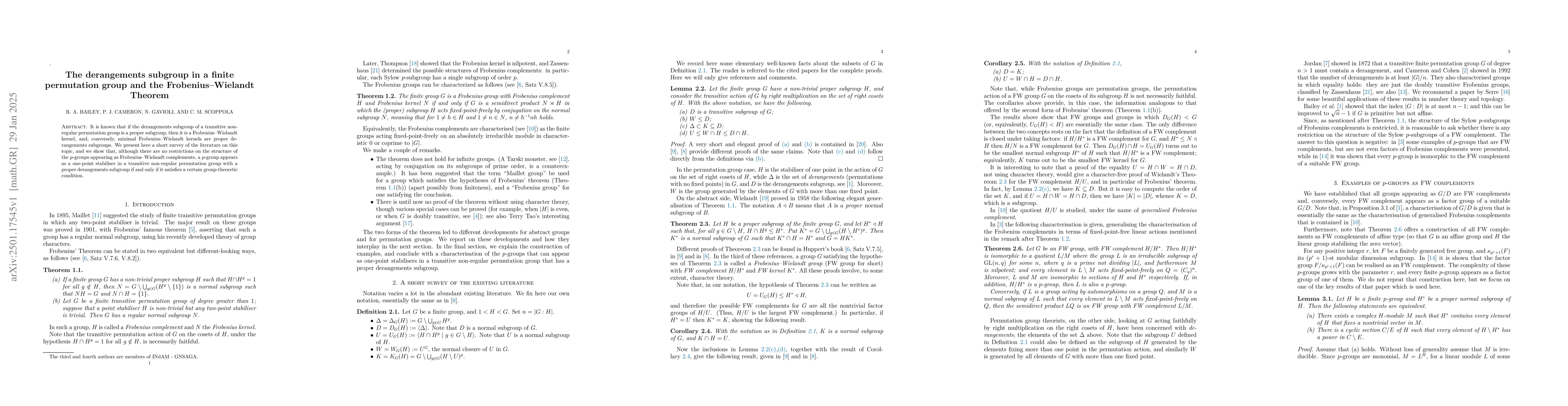 Thumbnail for The derangements subgroup in a finite permutation group and the
  Frobenius--Wielandt Theorem