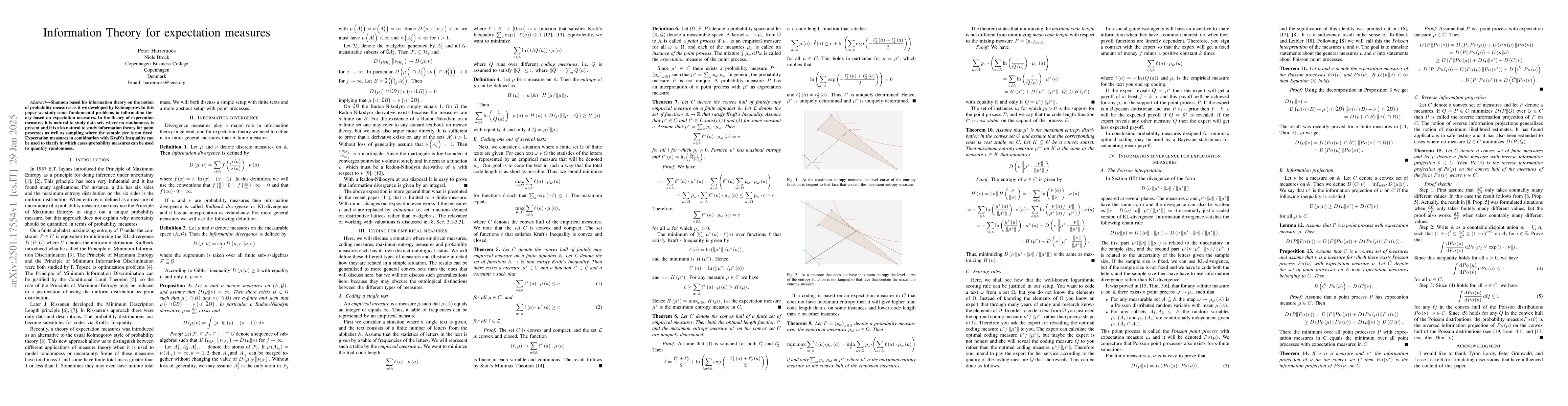 Thumbnail for Information Theory for Expectation Measures