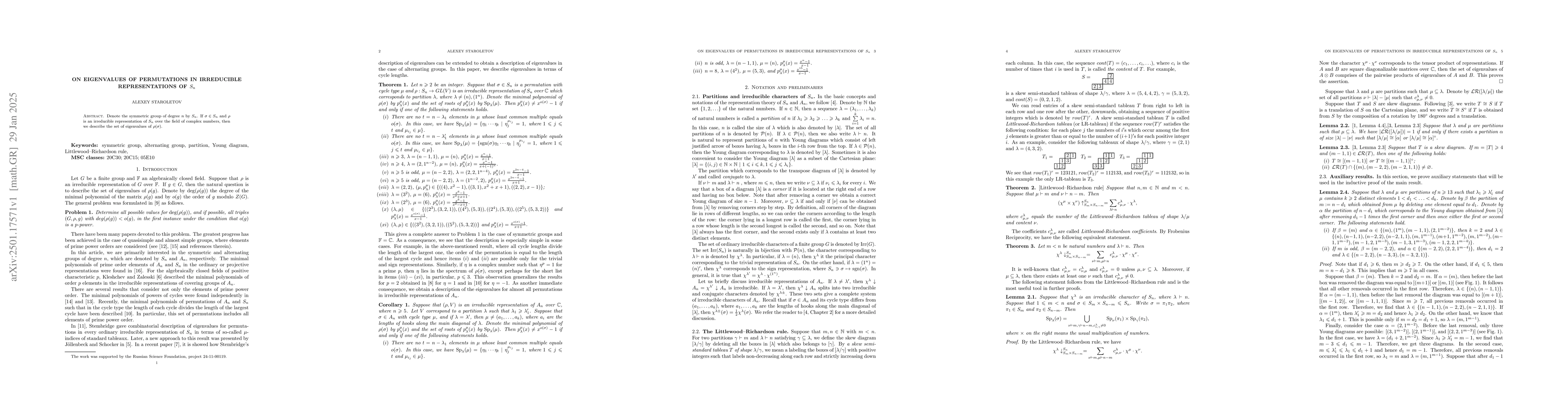 Thumbnail for On eigenvalues of permutations in irreducible representations of $S_n$