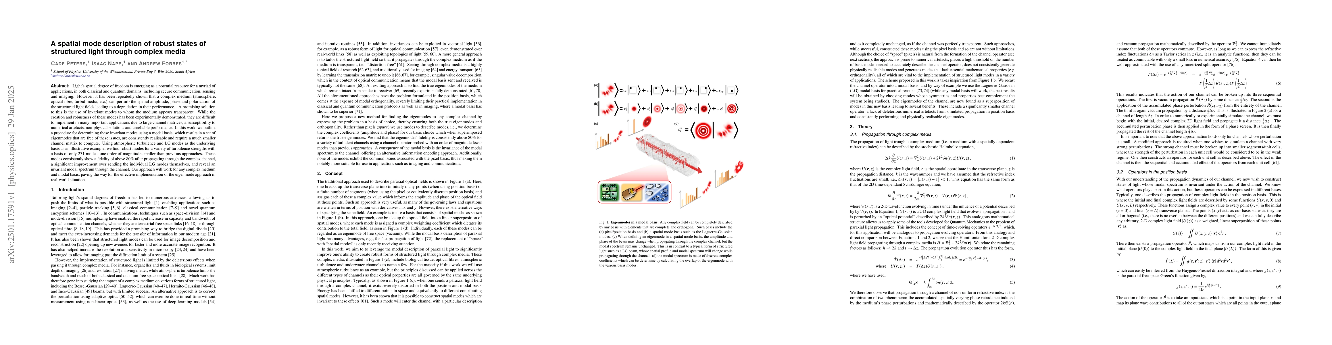 Thumbnail for A spatial mode description of robust states of structured light through
  complex media
