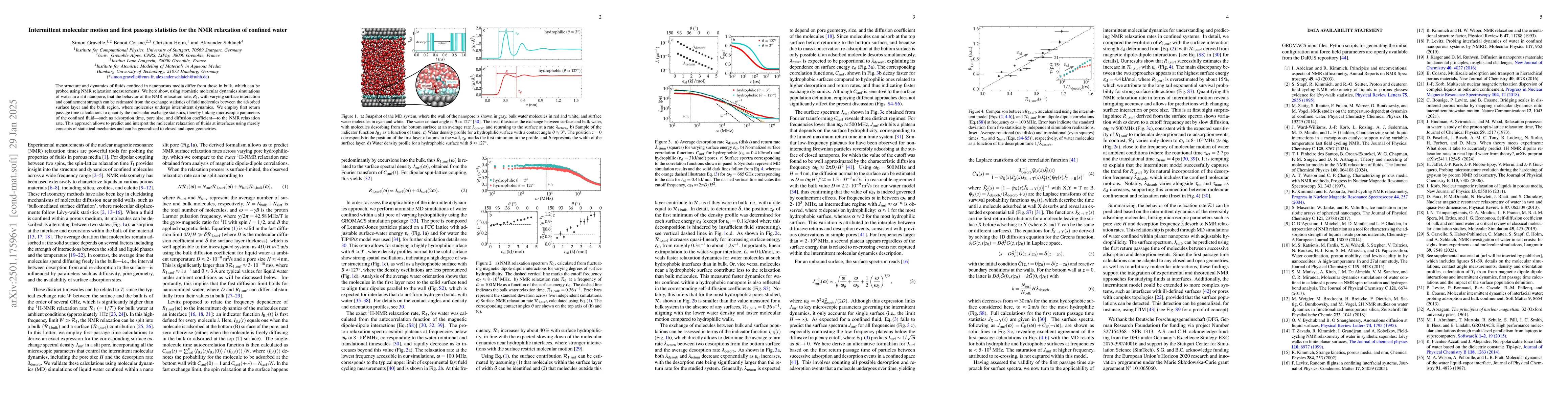 Thumbnail for Intermittent molecular motion and first passage statistics for the NMR
  relaxation of confined water