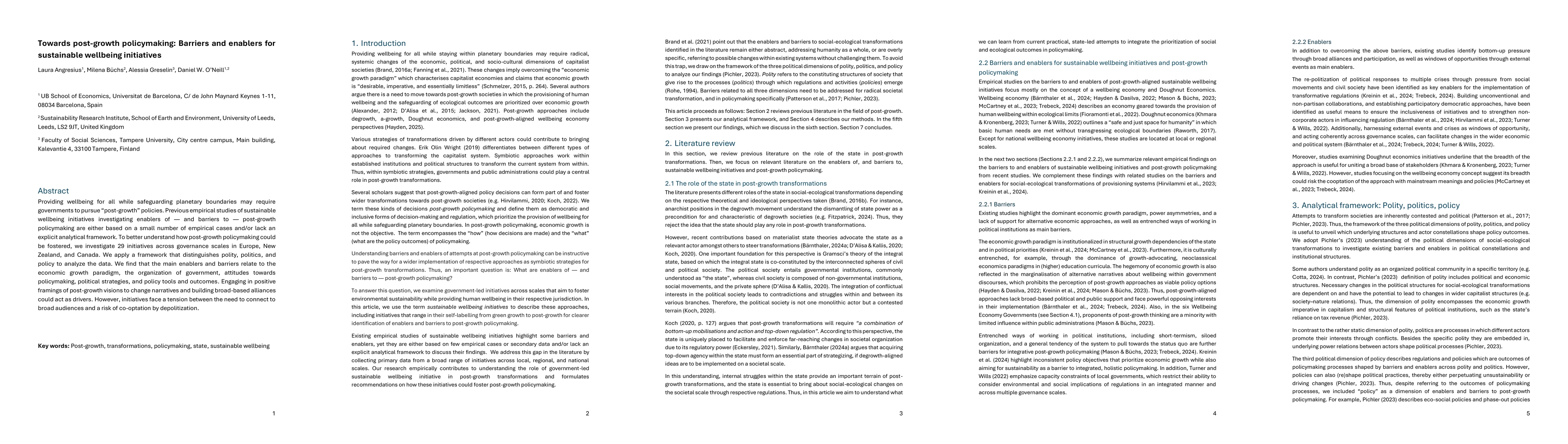 Thumbnail for Towards post-growth policymaking: Barriers and enablers for sustainable
  wellbeing initiatives