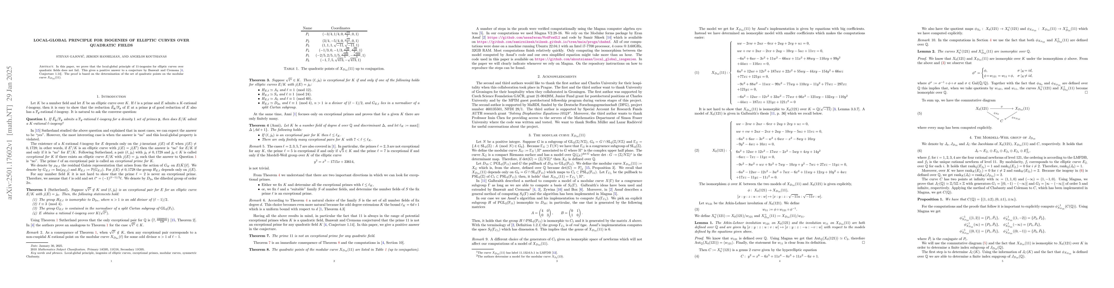 Thumbnail for Local-global principle for isogenies of elliptic curves over quadratic
  fields