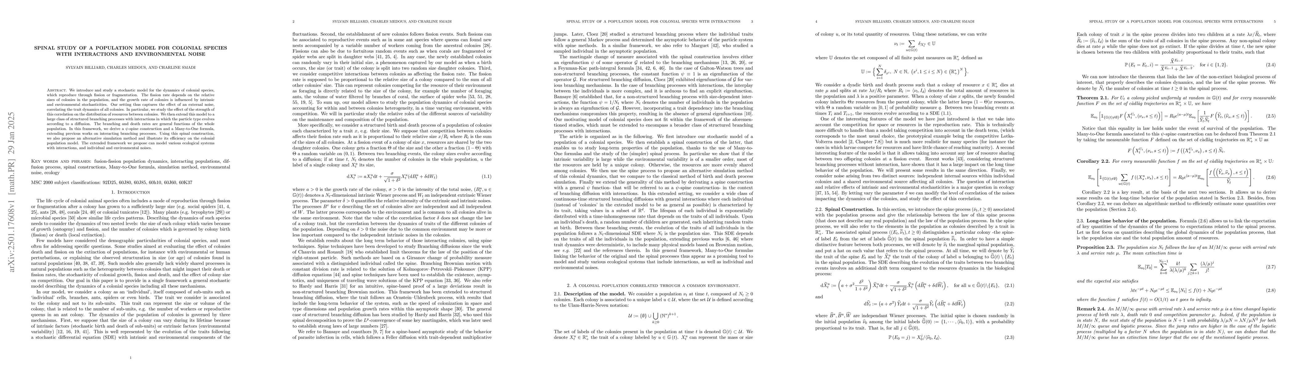 Thumbnail for Spinal study of a population model for colonial species with
  interactions and environmental noise