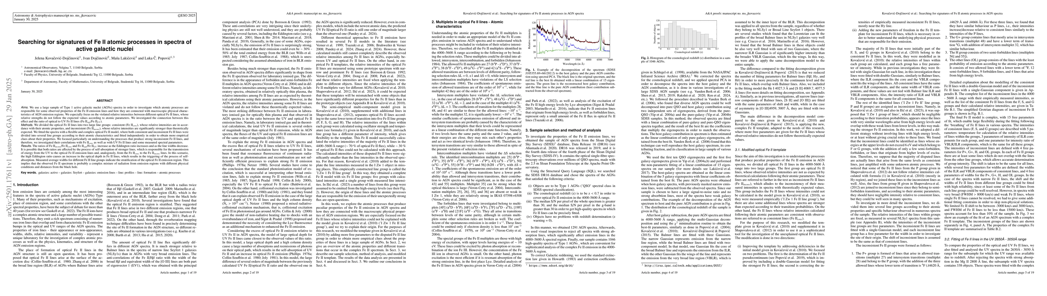 Thumbnail for Searching for signatures of Fe II atomic processes in spectra of active
  galactic nuclei