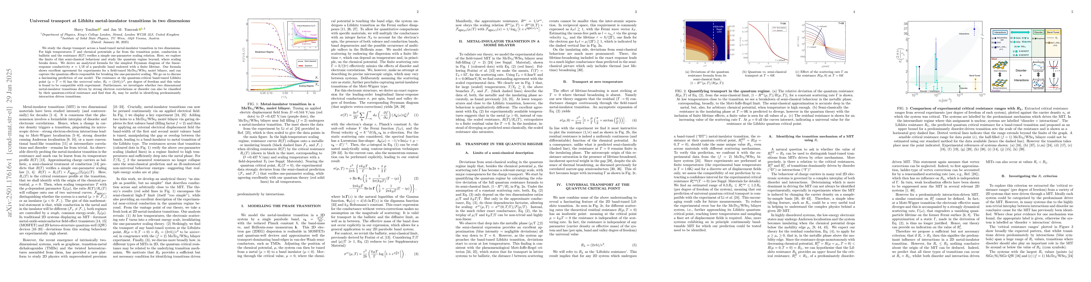 Thumbnail for Universal transport at Lifshitz metal-insulator transitions in two
  dimensions