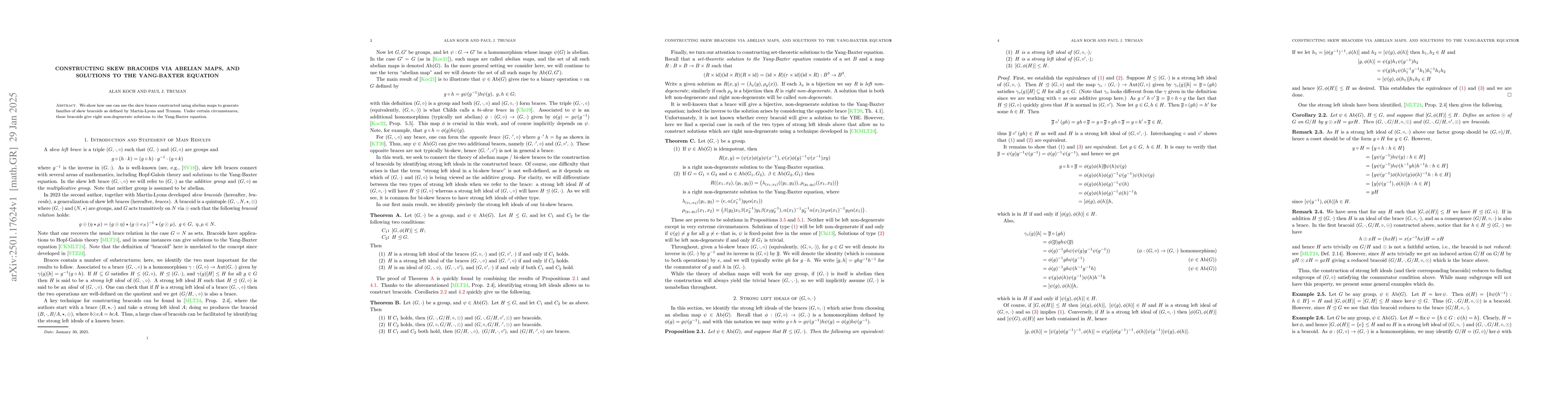 Thumbnail for Constructing skew bracoids via abelian maps, and solutions to the
  {Y}ang-{B}axter equation