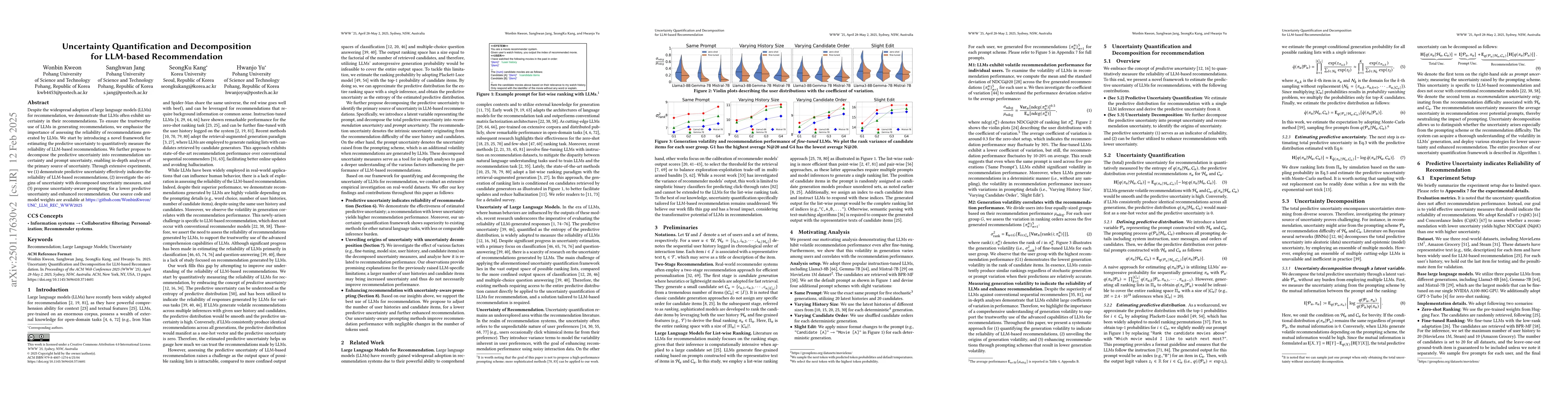 Thumbnail for Uncertainty Quantification and Decomposition for LLM-based
  Recommendation