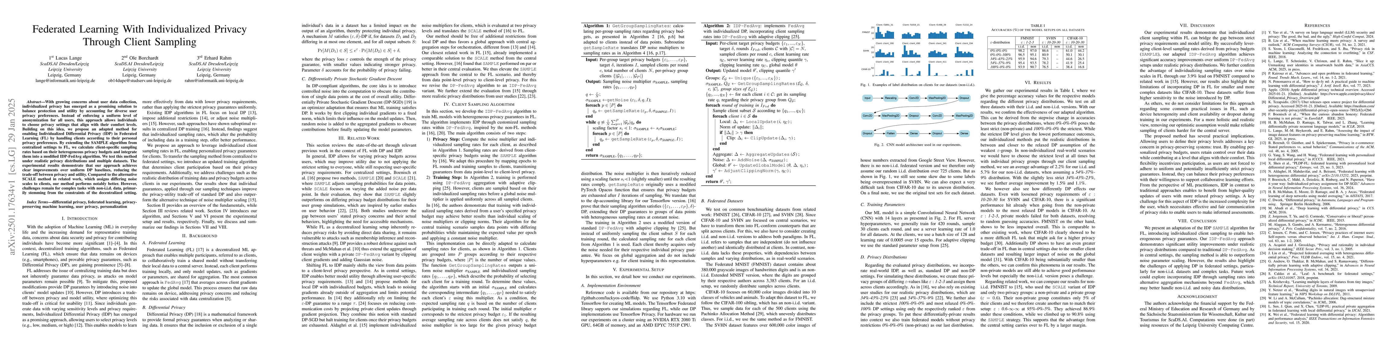 Thumbnail for Federated Learning With Individualized Privacy Through Client Sampling