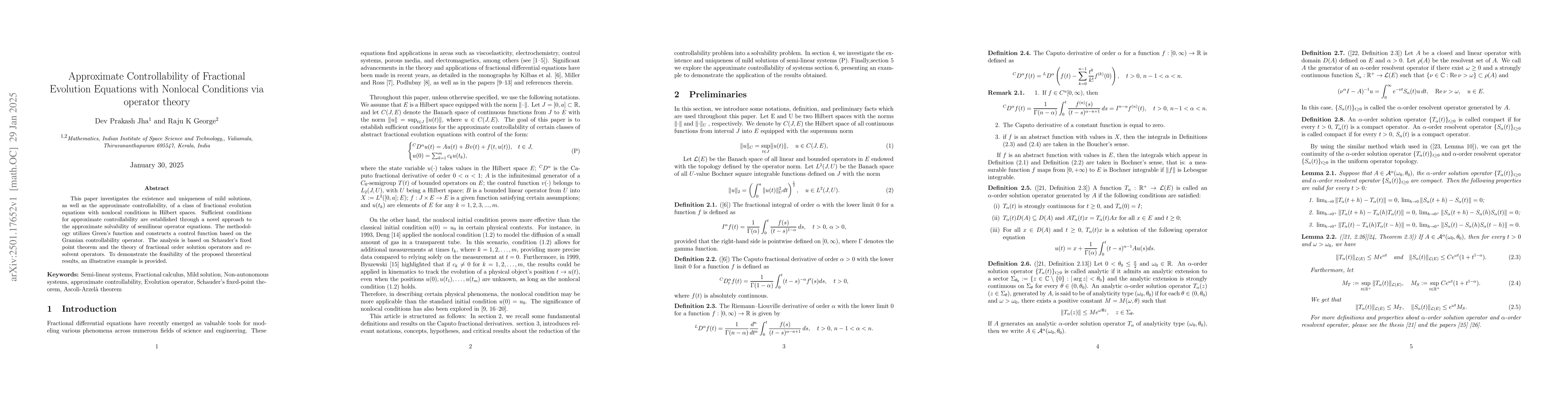 Thumbnail for Approximate Controllability of Fractional Evolution Equations with
  Nonlocal Conditions via Operator Theory