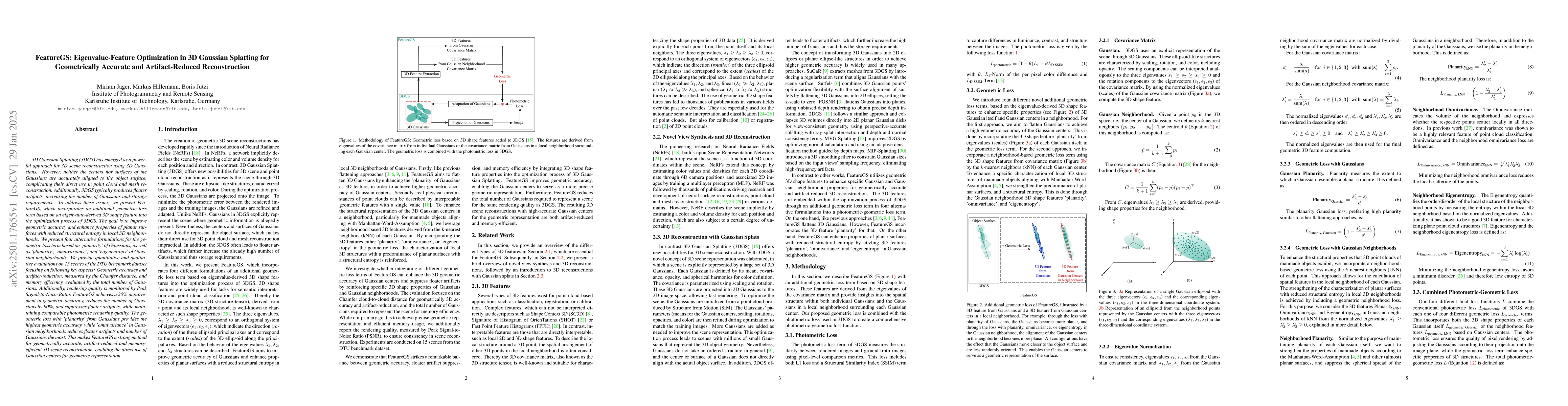 Thumbnail for FeatureGS: Eigenvalue-Feature Optimization in 3D Gaussian Splatting for
  Geometrically Accurate and Artifact-Reduced Reconstruction