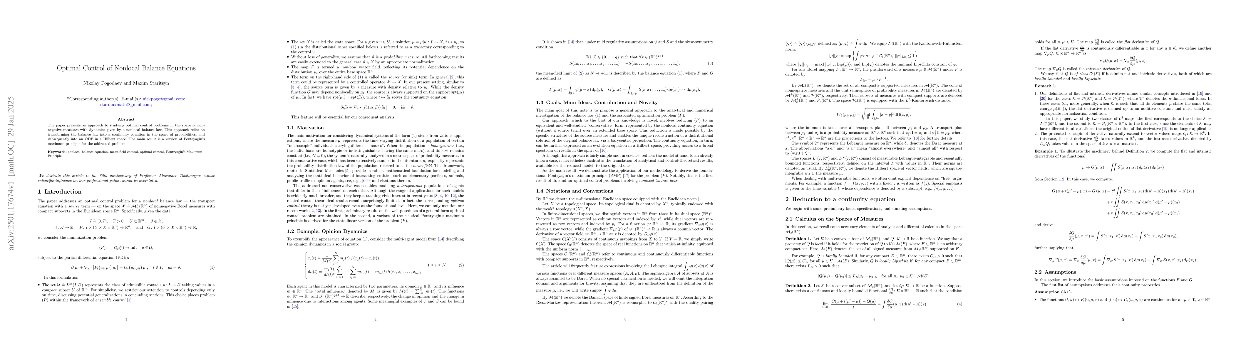 Thumbnail for Optimal Control of Nonlocal Balance Equations