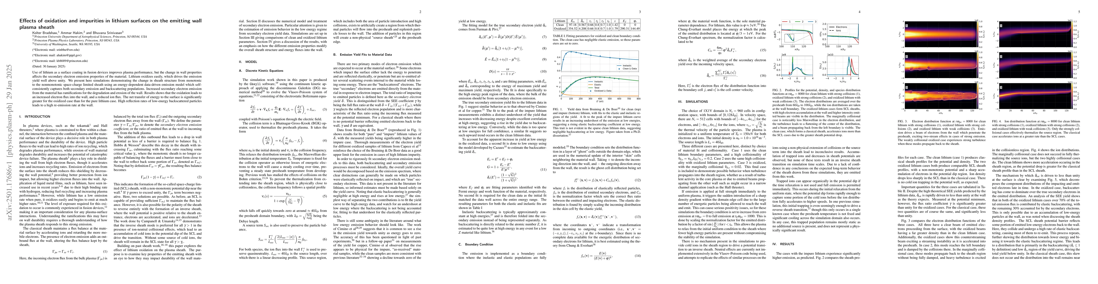 Thumbnail for Effects of oxidation and impurities in lithium surfaces on the emitting
  wall plasma sheath