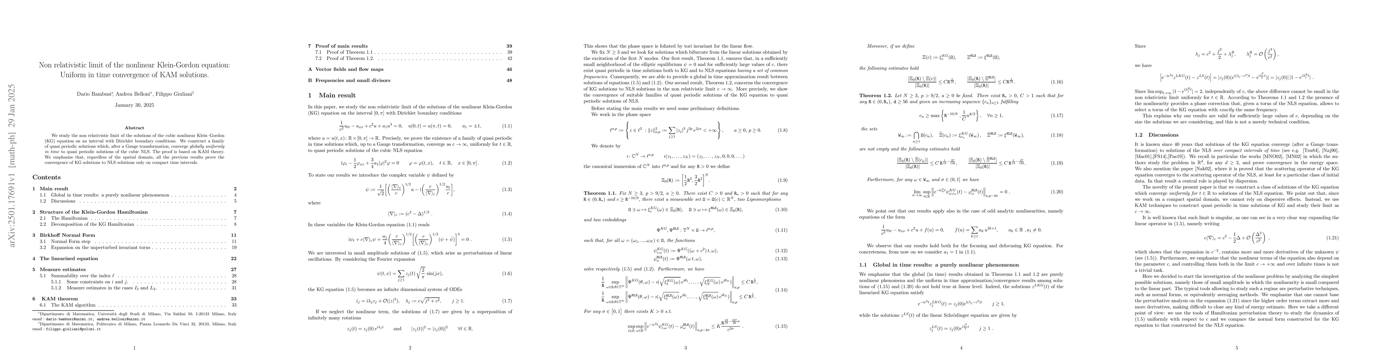 Thumbnail for Non relativistic limit of the nonlinear Klein-Gordon equation: Uniform
  in time convergence of KAM solutions