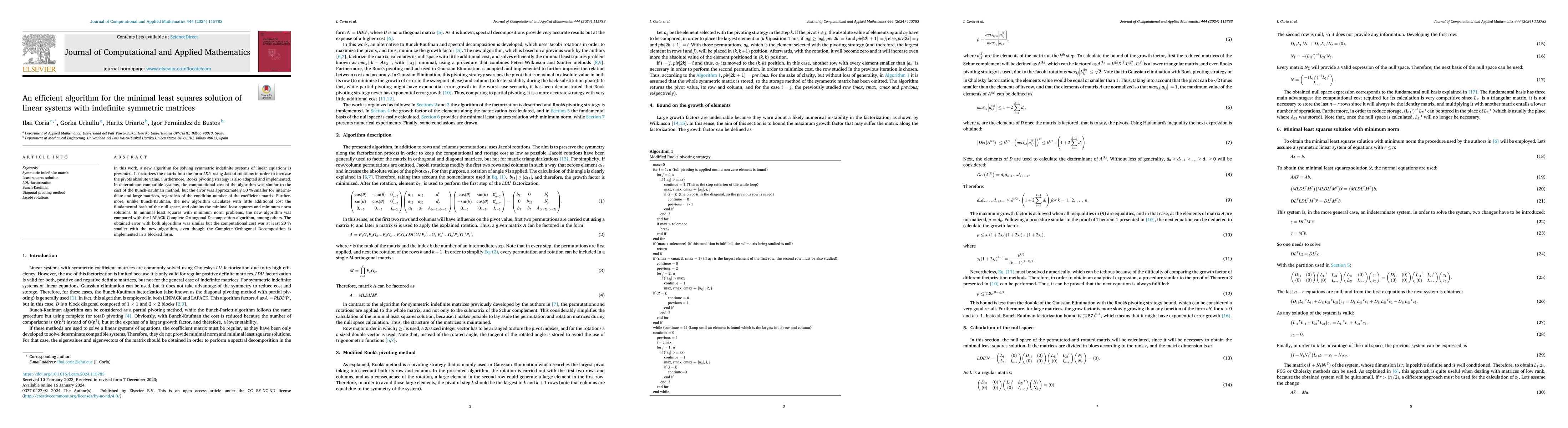 Thumbnail for An efficient algorithm for the minimal least squares solution of linear
  system with indefinite symmetric matrices