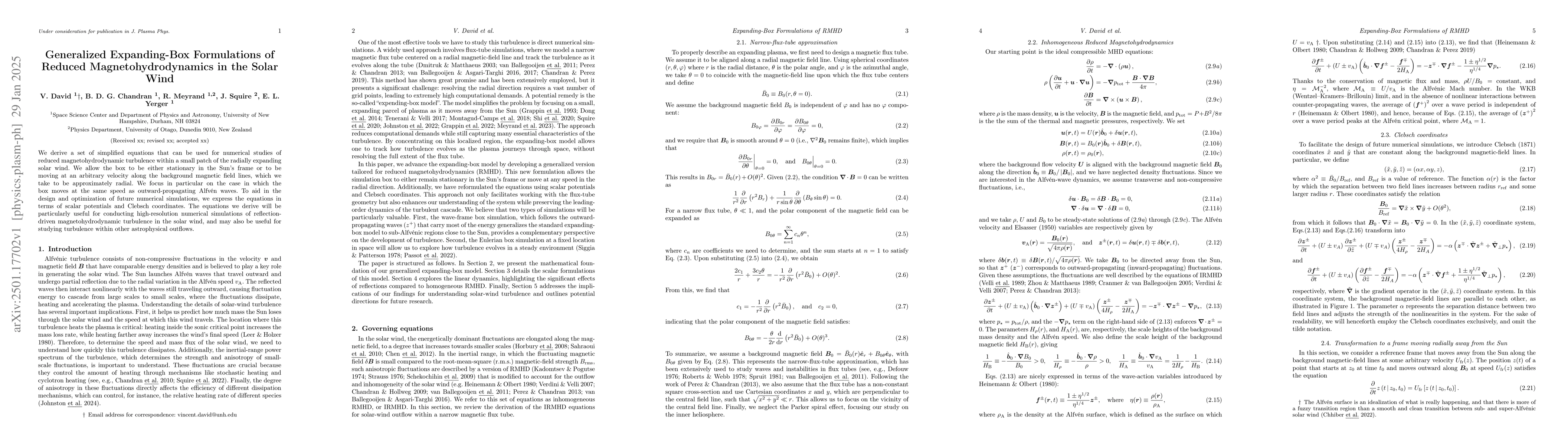 Thumbnail for Generalized Expanding-Box Formulations of Reduced Magnetohydrodynamics
  in the Solar Wind
