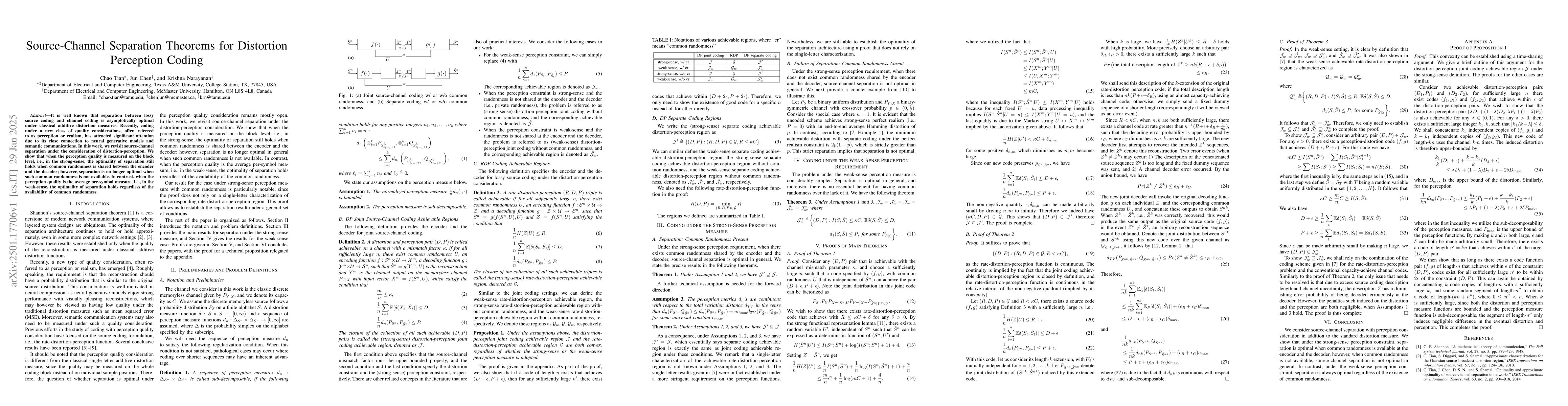 Thumbnail for Source-Channel Separation Theorems for Distortion Perception Coding