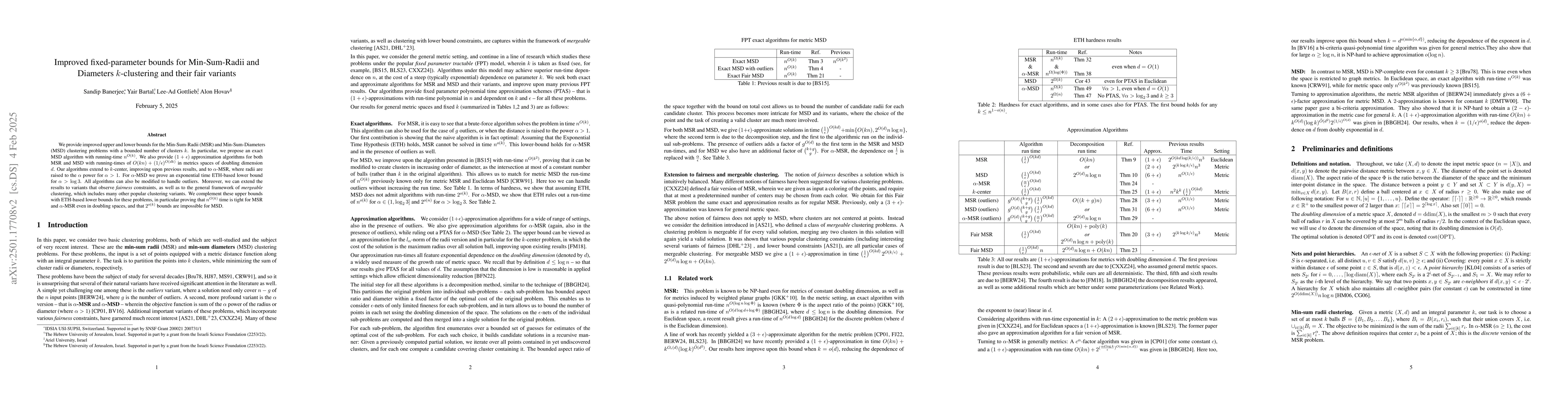 Thumbnail for Improved fixed-parameter bounds for Min-Sum-Radii and Diameters
  $k$-clustering and their fair variants