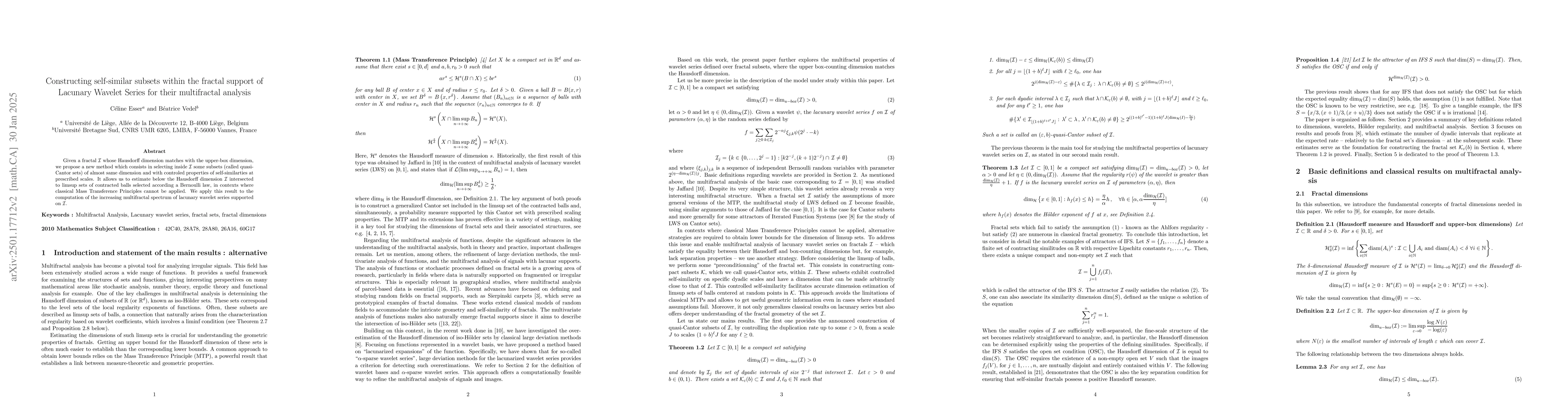 Thumbnail for Constructing self-similar subsets within the fractal support of LWS for
  their multifractal analysis