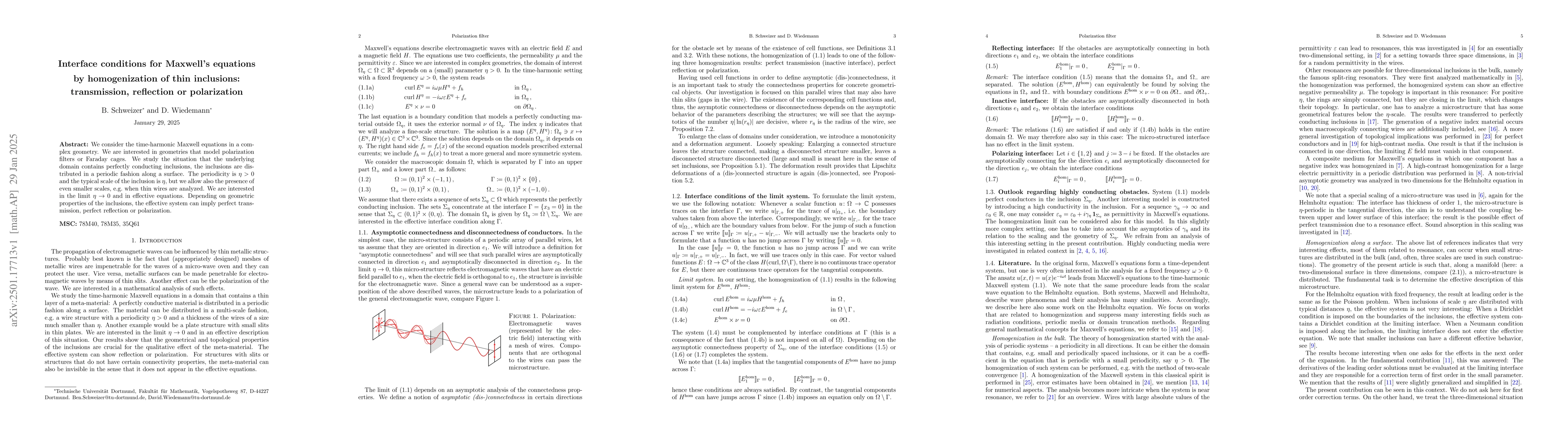 Thumbnail for Interface conditions for Maxwell's equations by homogenization of thin
  inclusions: transmission, reflection or polarization