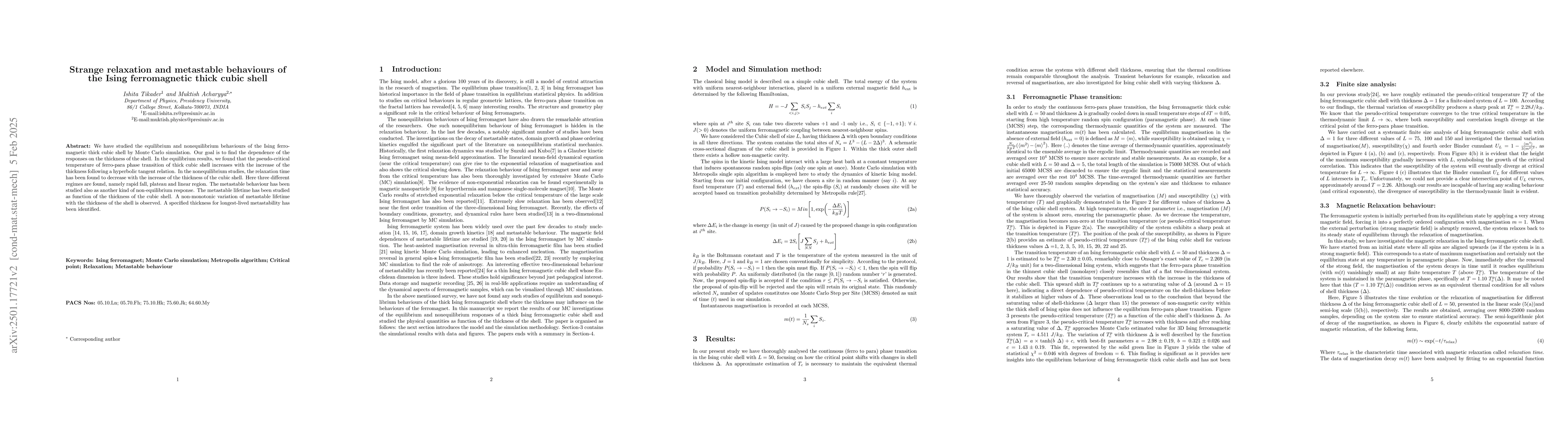 Thumbnail for Equilibrium and nonequilibrium behaviours of the Ising ferromagnetic
  thick cubic shell