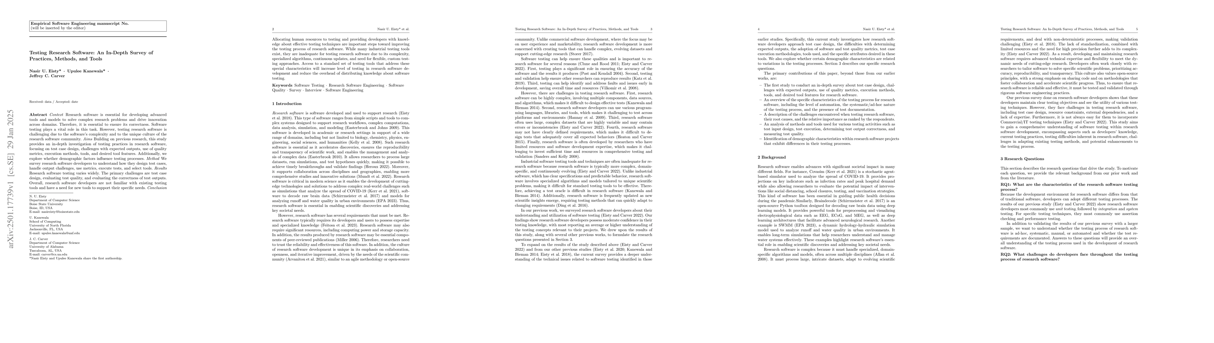 Thumbnail for Testing Research Software: An In-Depth Survey of Practices, Methods, and
  Tools