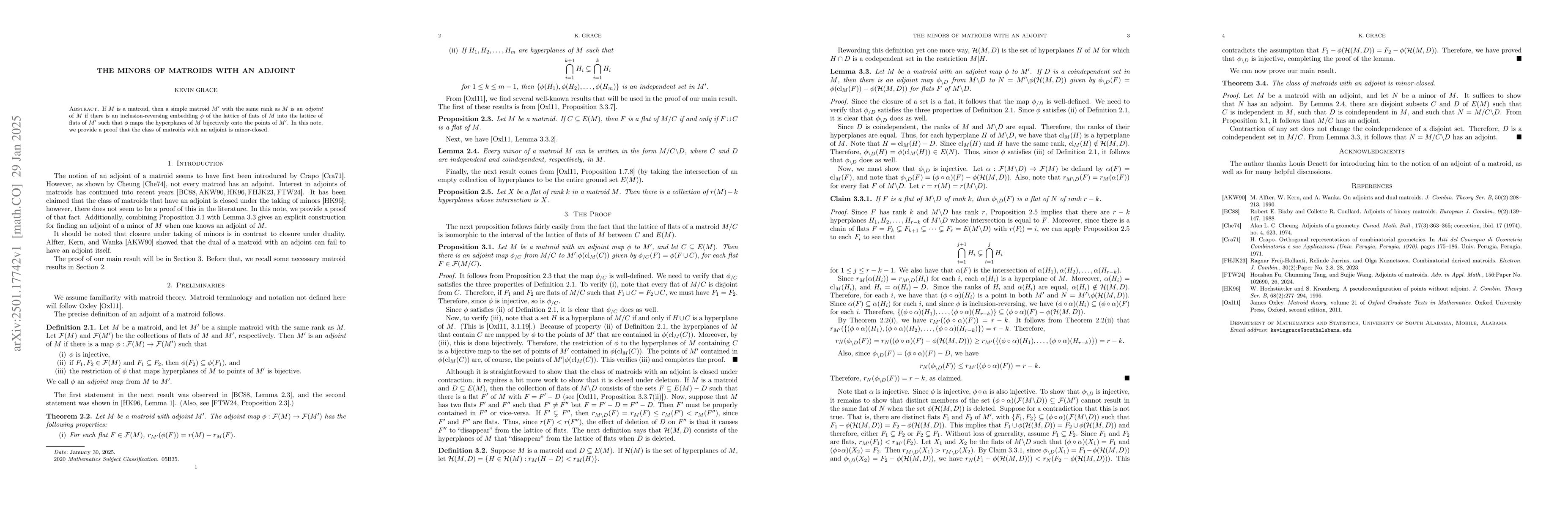 Thumbnail for The minors of matroids with an adjoint